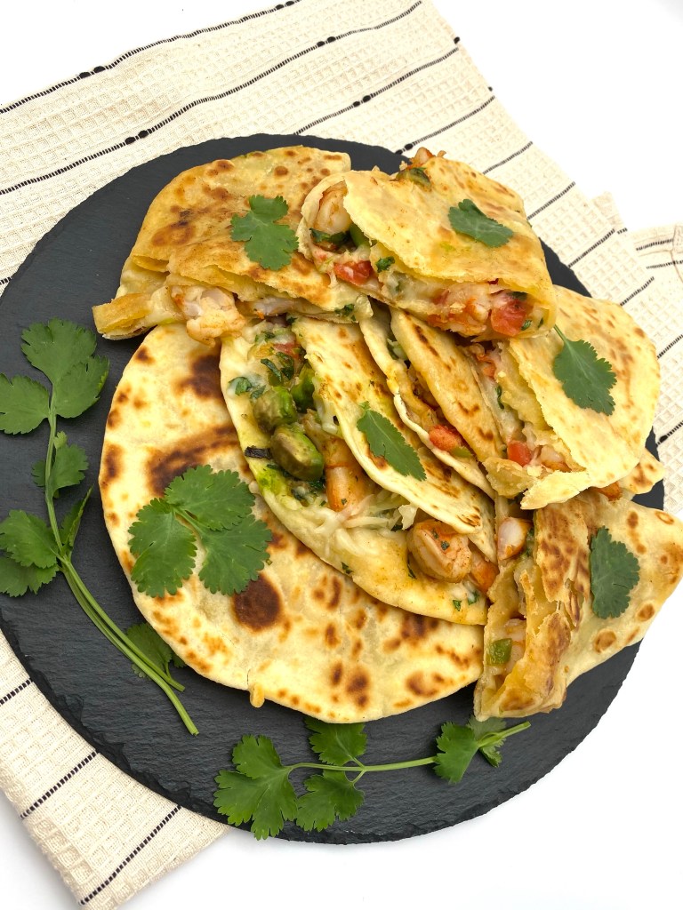 Shrimps Quesadillas with Provolone Cheese
