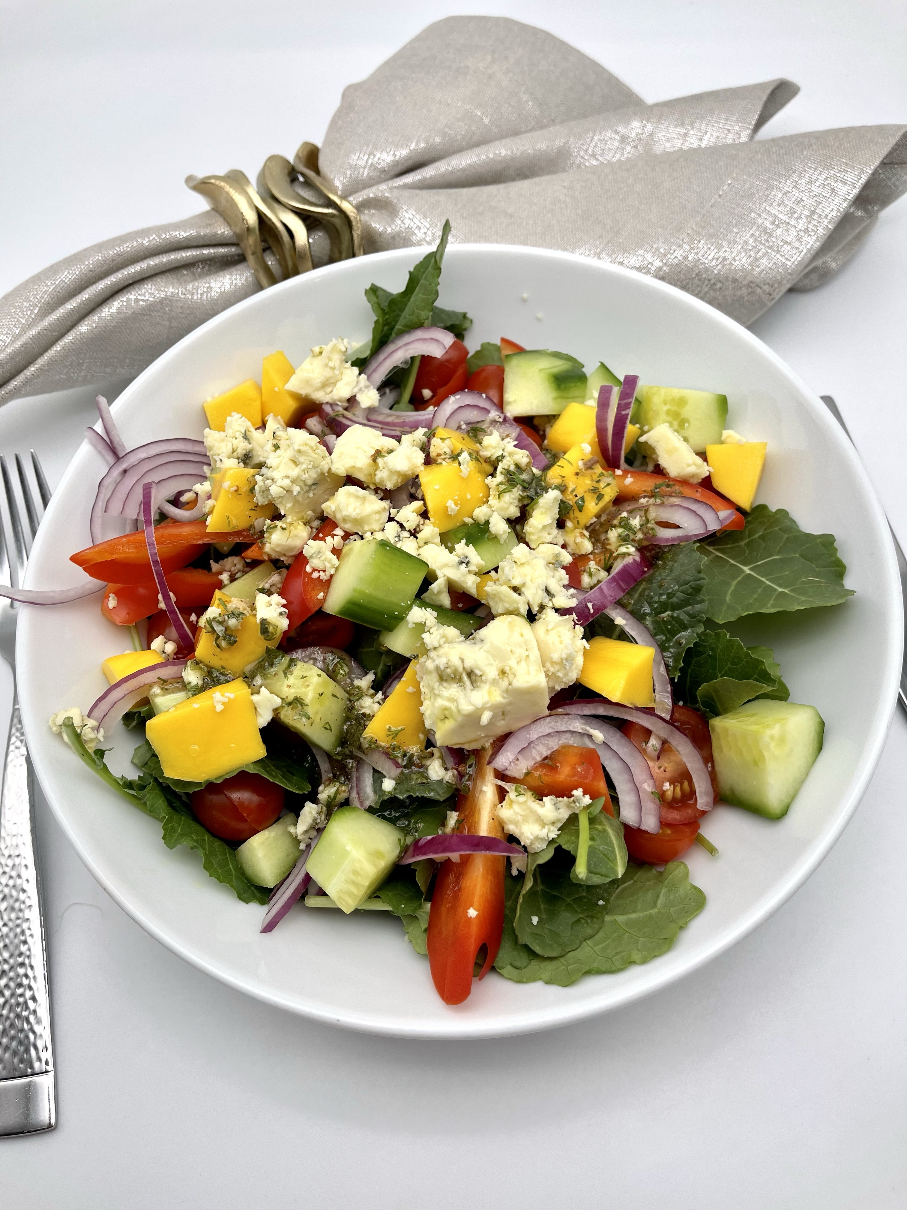 Kale Vegetables and Mango Salad | with Red Wine Vinaigrette