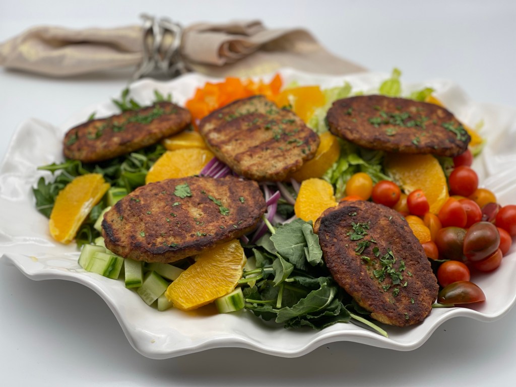 Broiled Chicken Patties Mediterranean Spices and Yogurt