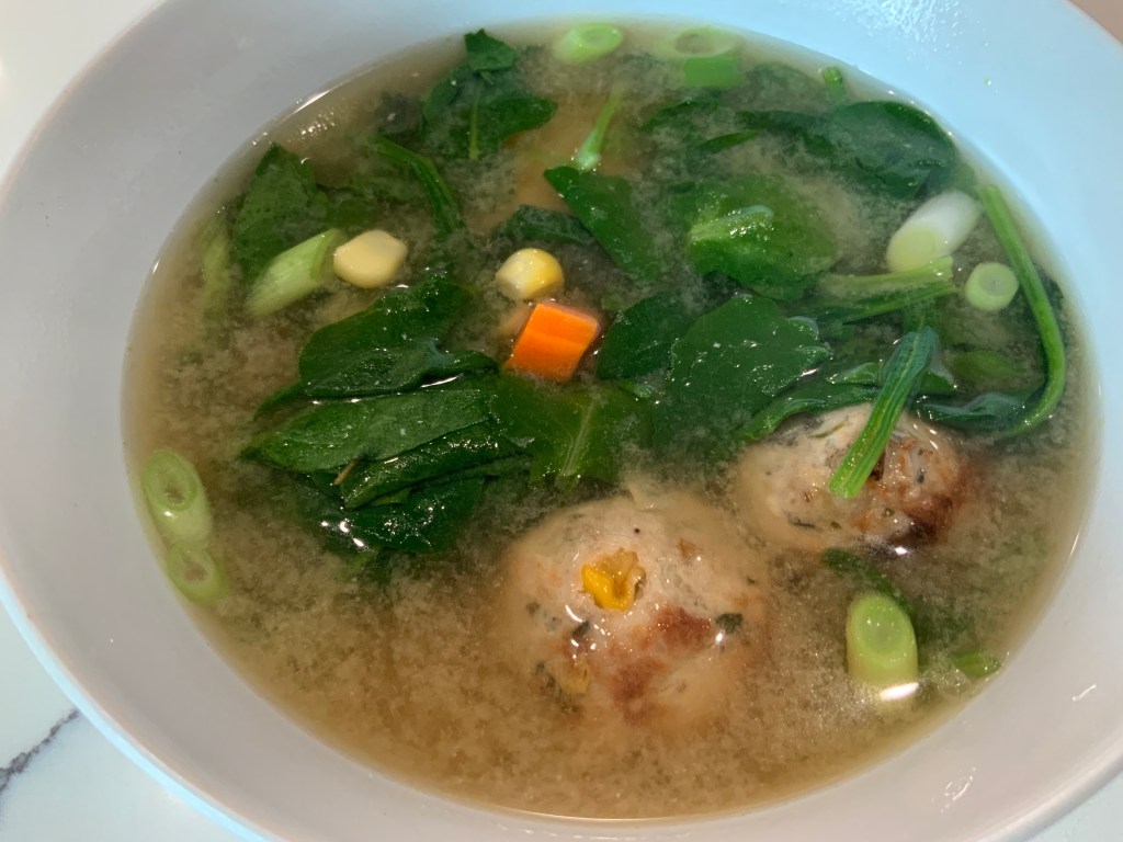 Miso Soup with Leftover Turkey Meatballs and Veggies