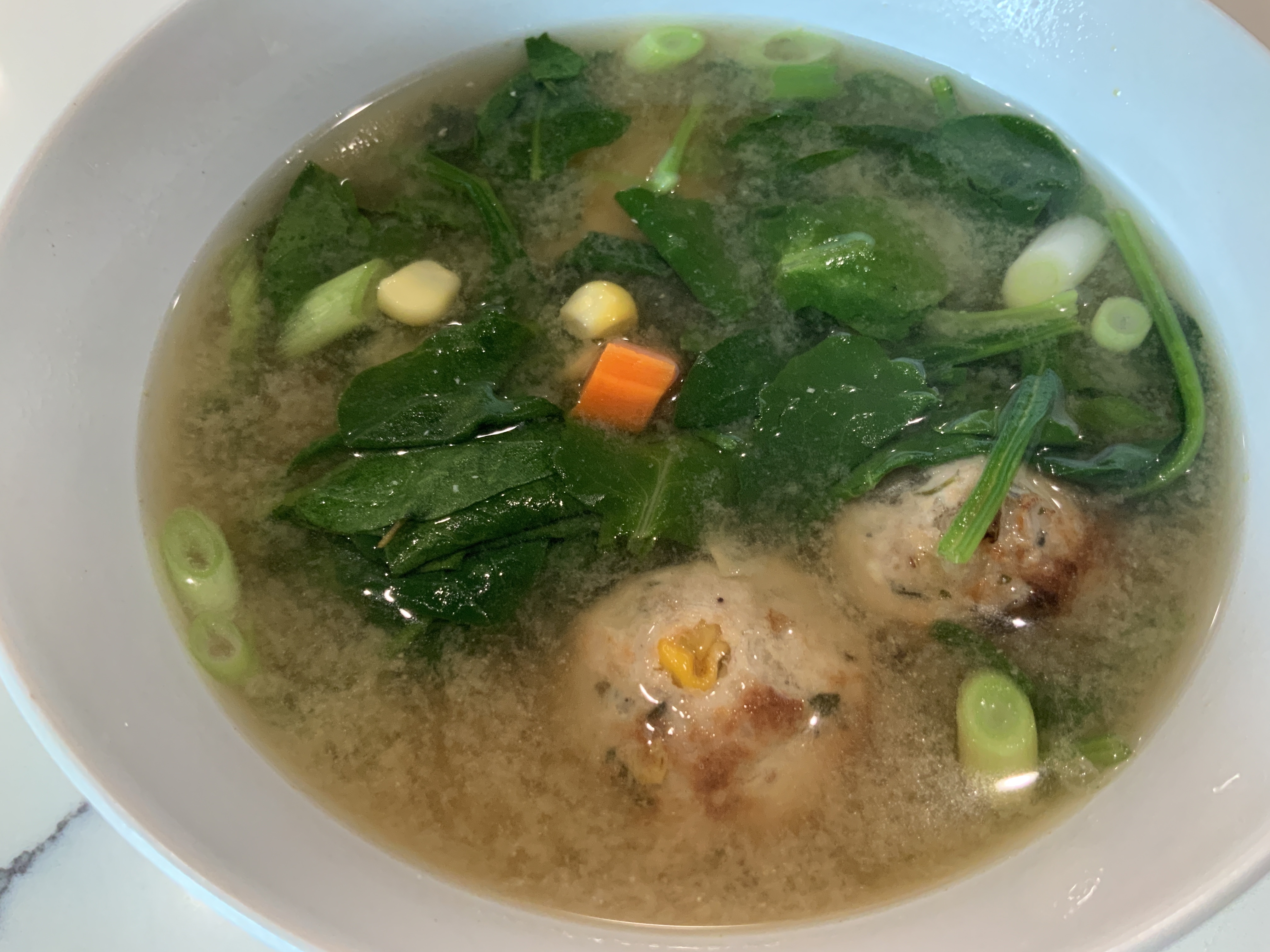 Miso Soup with Leftover Turkey Meatballs and Veggies