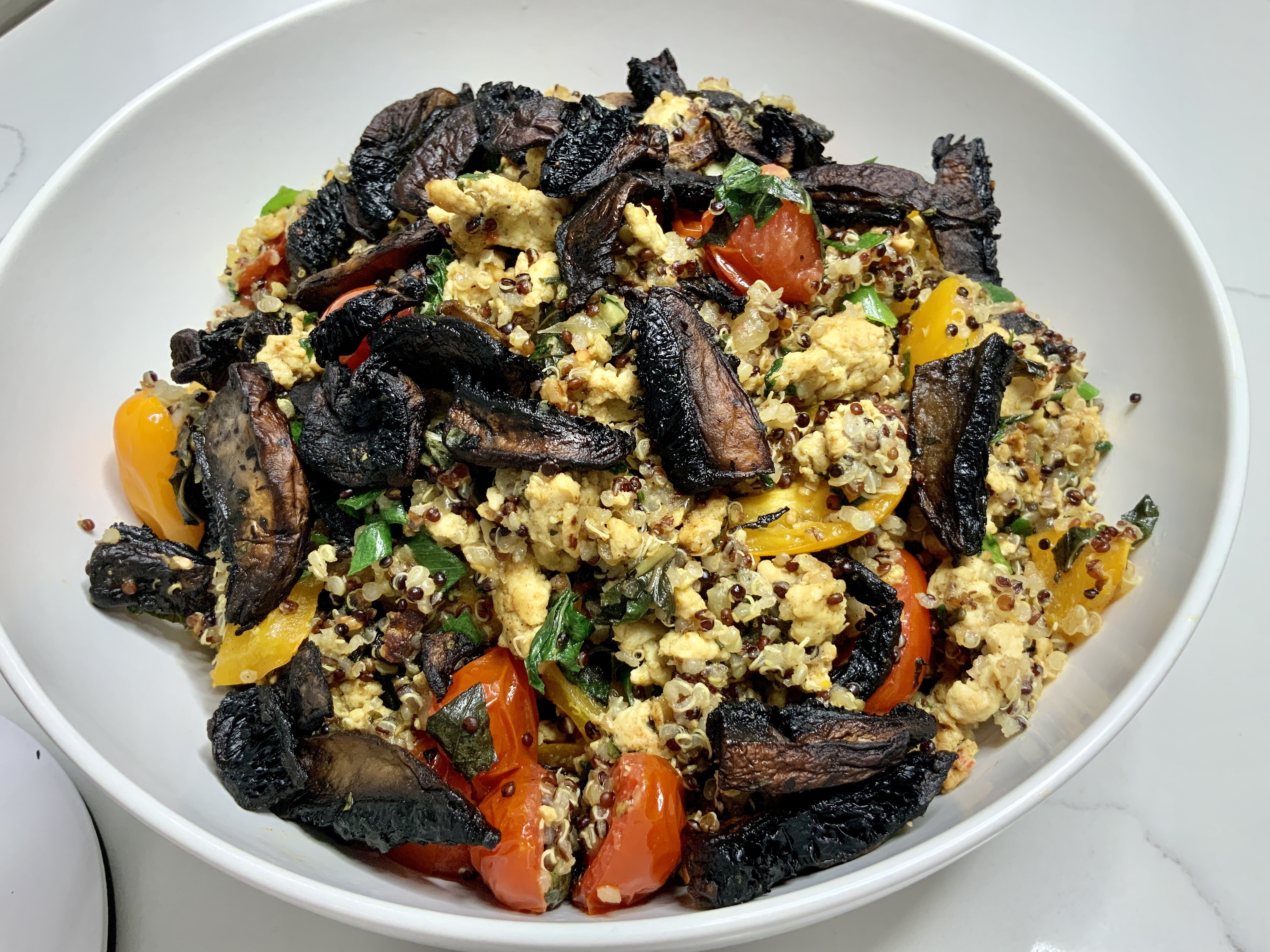 Quinoa with Roasted Portobello, Ground Turkey and Veggies – a healthy meal